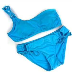 BECCA by Rebecca Virtue Single Strap Macrame Bikini TOP ONLY - BLUE